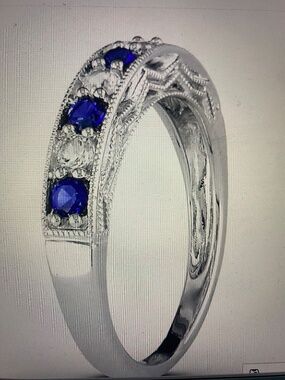 lab created white and blue sapphire ring size 6